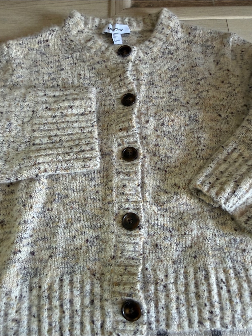 & Other Stories Speckled Cream Button-Up Wool and Alpaca mix Knit Cardigan - Picture 3 of 6
